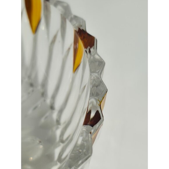Vintage Glass Bowl With Amber Tinted Petal Detailing & Diamond Cut Design - Picture 10 of 10